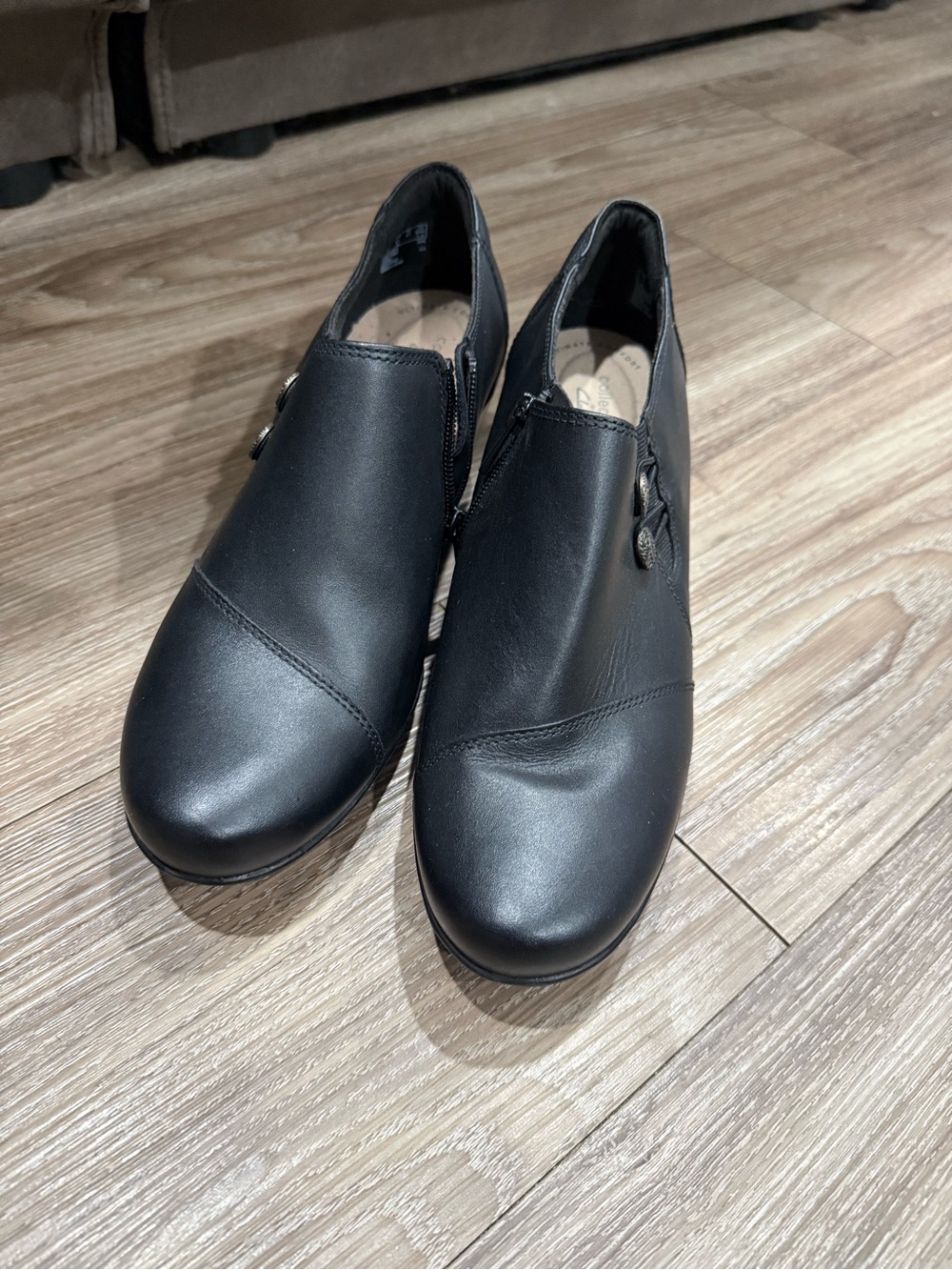 Clarks Black Leather Slip-On Loafers